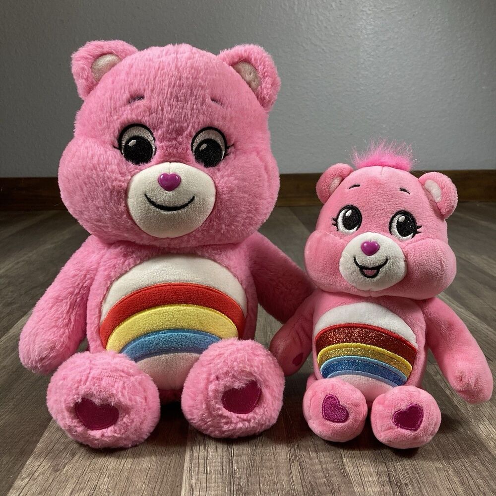 Care Bear Plush Lot of 2 Cheer Bears Rainbow Pink Medium/Small